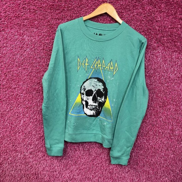 Def Leppard Skull Crew Neck Teal Sweatshirt Small - Picture 2 of 4